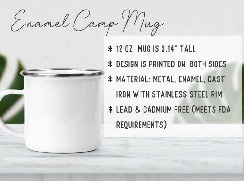 Personalized Camping Mug Let The Adventure Begin Stay Wild Custom Day Mountain Printed 12 oz Enamel Coffee Mug