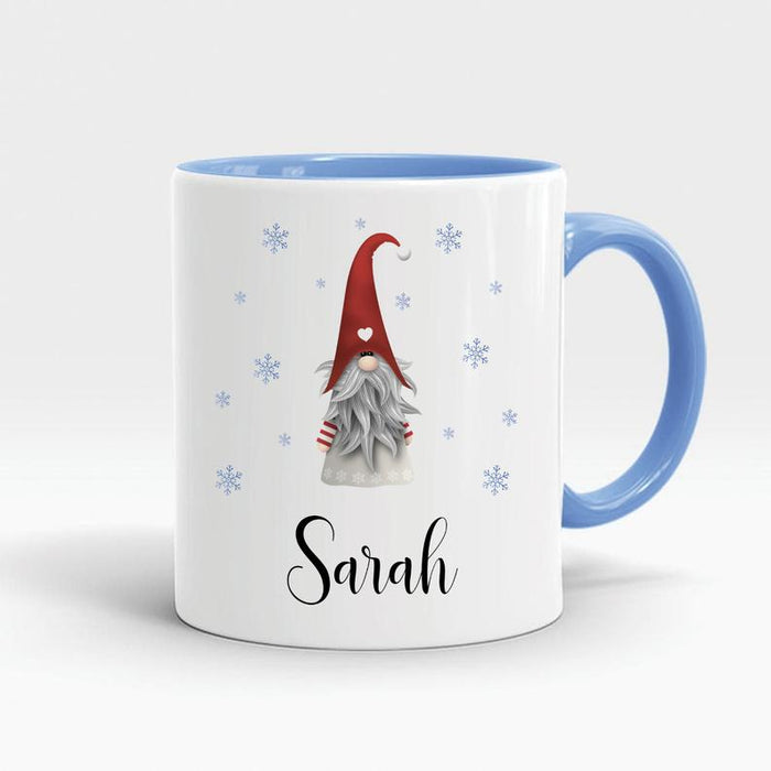 Personalized Accent Mug For Friend Christmas Gnomes Santa Red Hat With Snow Printed Custom Name 11Oz Ceramic Mug