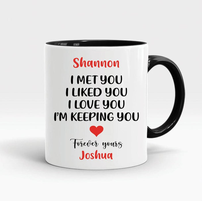 Personalized Accent Mug For Boyfriend Girlfriend I Met You I Like You I Love You Forever Yours Mug Custom Name 11oz Mug