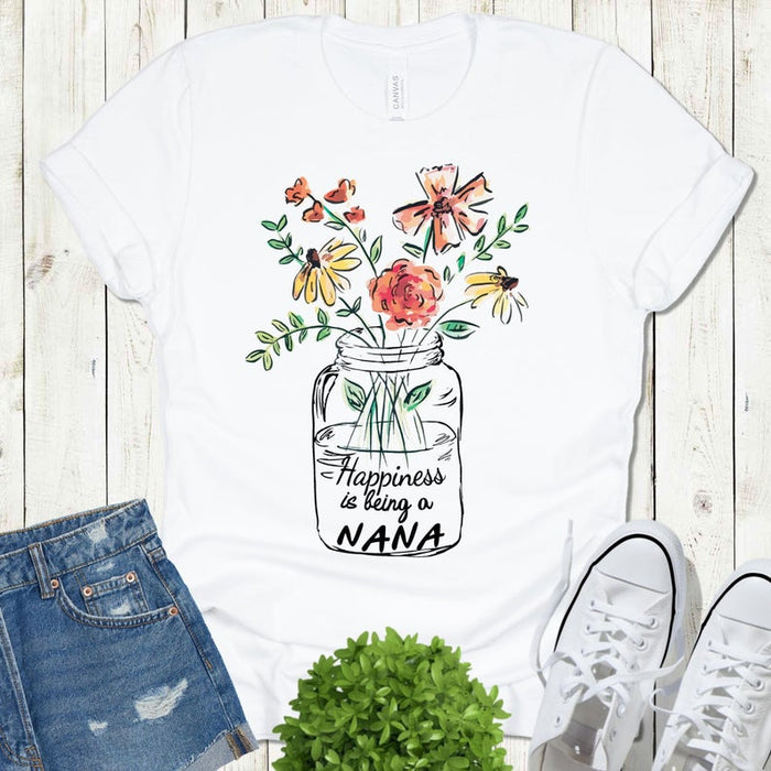 Personalized T-Shirt For Grandma Happiness Is Being A Nana Shirt Watercolor Flower Printed Shirt