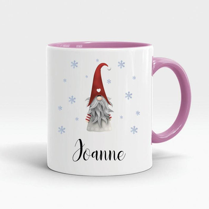 Personalized Accent Mug For Friend Christmas Gnomes Santa Red Hat With Snow Printed Custom Name 11Oz Ceramic Mug