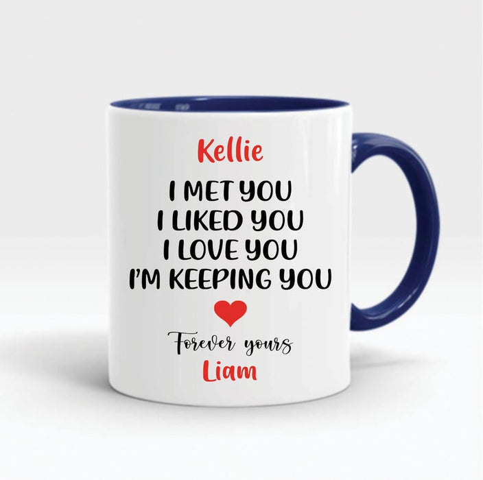 Personalized Accent Mug For Boyfriend Girlfriend I Met You I Like You I Love You Forever Yours Mug Custom Name 11oz Mug