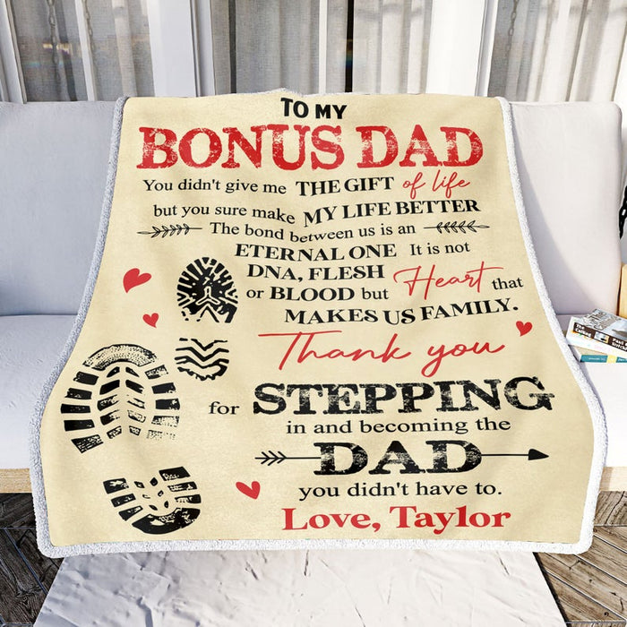 Personalized Fleece Blanket To My Bonus Dad Thank You For Stepping In And Becoming The Dad Customized Blanket Gifts For Father's Day