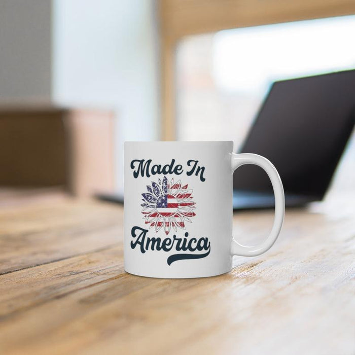 Patriotic Mug Made In America Mug Vintage Sun FLower US Flag Art Printed Mug For Fourth Of July 11Oz 15Oz Ceramic Mug