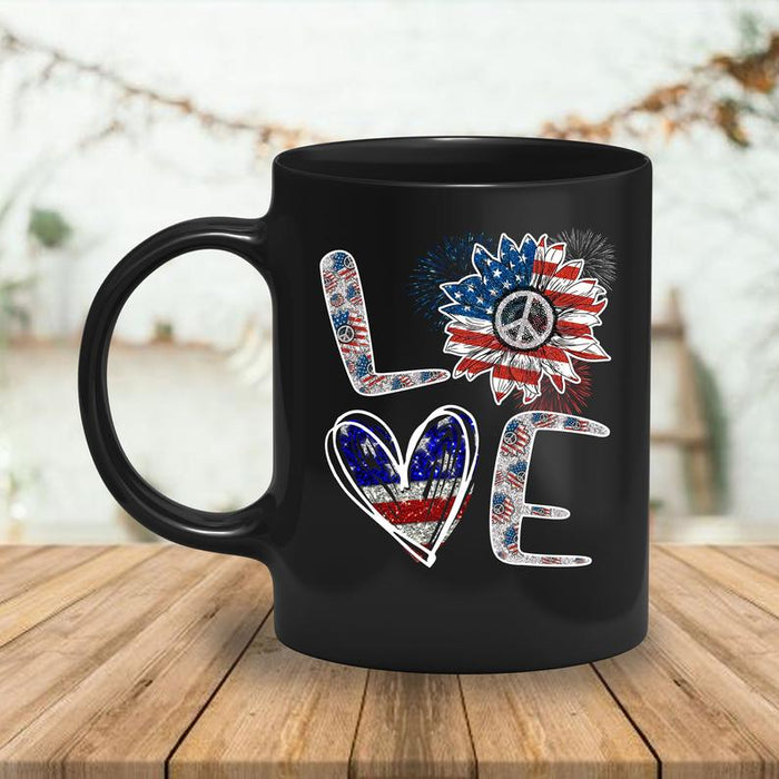 Love Sunflower Art Printed Mug Hippie Coffee Mug Gift For Independence Day 11Oz 15Oz Ceramic Mug