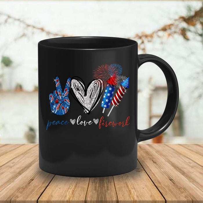 Peace Love Firework Art Printed Mug Hippie Coffee Mug Gift For Independence Day 11Oz 15Oz Ceramic Mug