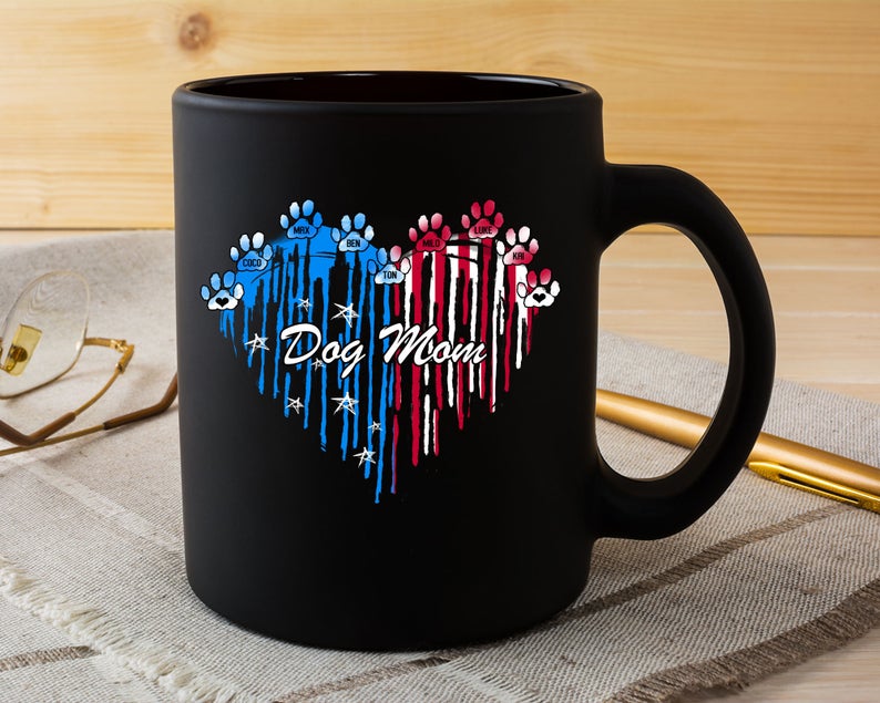 Personalized Coffee Mug Dog Mom Mug Custom Dogs Name Gift For Independence Day 11Oz 15Oz Ceramic Mug