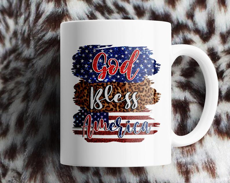 Coffee Mug God Bless America Mug USA Flag Art Printed Mug For Independence Day 11Oz 15Oz Ceramic Mug