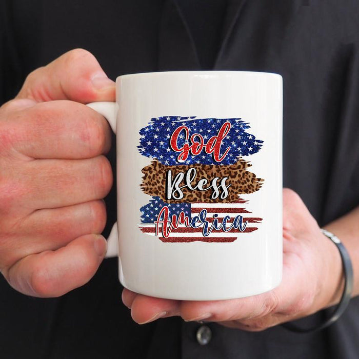 Coffee Mug God Bless America Mug USA Flag Art Printed Mug For Independence Day 11Oz 15Oz Ceramic Mug