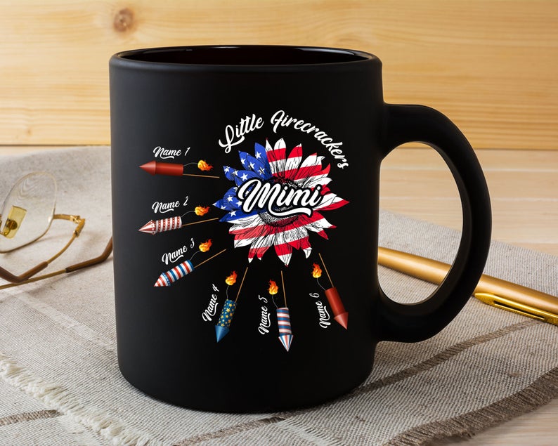 Personalized Coffee Mug For Grandma Mimi Sunflower US Flag Art Printed Mug Custom Grandkids Name 11Oz 15Oz Ceramic Mug