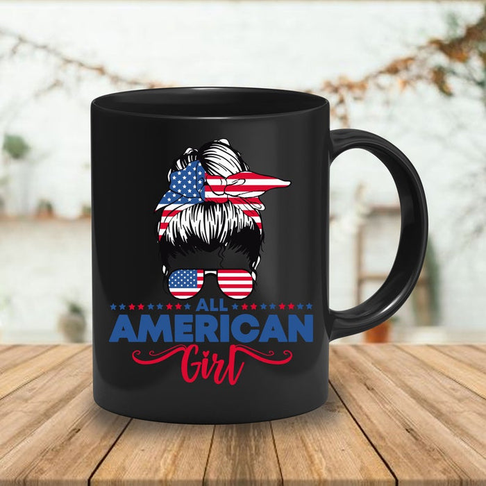 Personalized Coffee Mug For Her All American Girl Women Glasses US Flag Mug 11Oz 15Oz Ceramic Mug