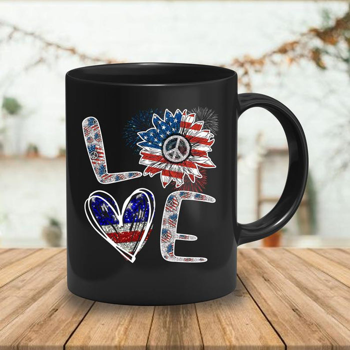 Love Sunflower Art Printed Mug Hippie Coffee Mug Gift For Independence Day 11Oz 15Oz Ceramic Mug