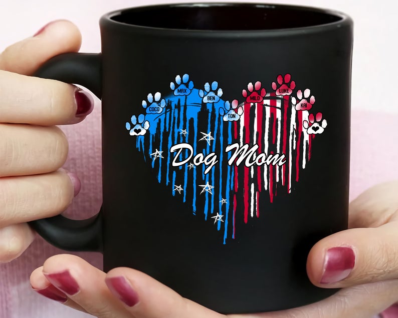 Personalized Coffee Mug Dog Mom Mug Custom Dogs Name Gift For Independence Day 11Oz 15Oz Ceramic Mug