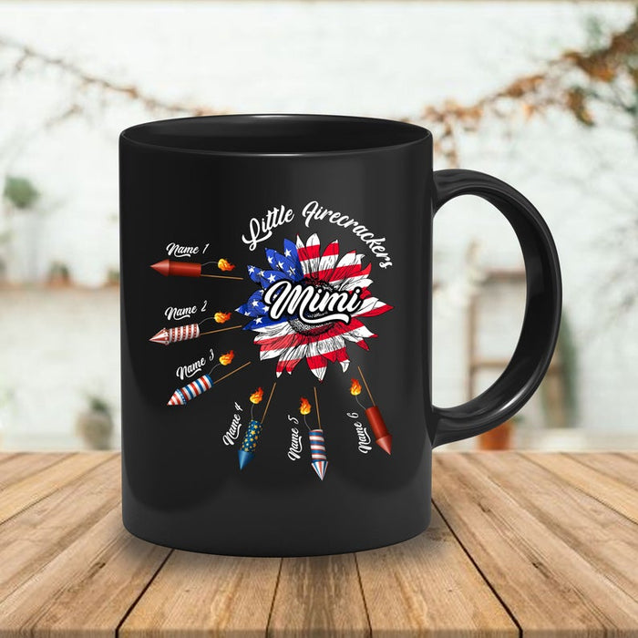 Personalized Coffee Mug For Grandma Mimi Sunflower US Flag Art Printed Mug Custom Grandkids Name 11Oz 15Oz Ceramic Mug