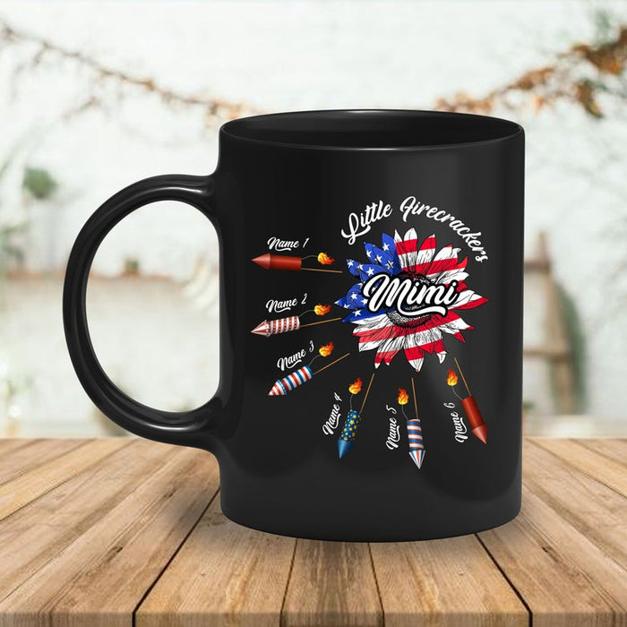 Personalized Coffee Mug For Grandma Mimi Sunflower US Flag Art Printed Mug Custom Grandkids Name 11Oz 15Oz Ceramic Mug