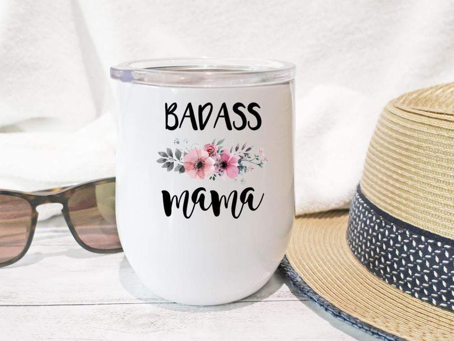 Personalize Wine Tumbler Bad Ass Mama Floral Tumbler Custom Nickname 12oz Floral Tumbler For Grandma