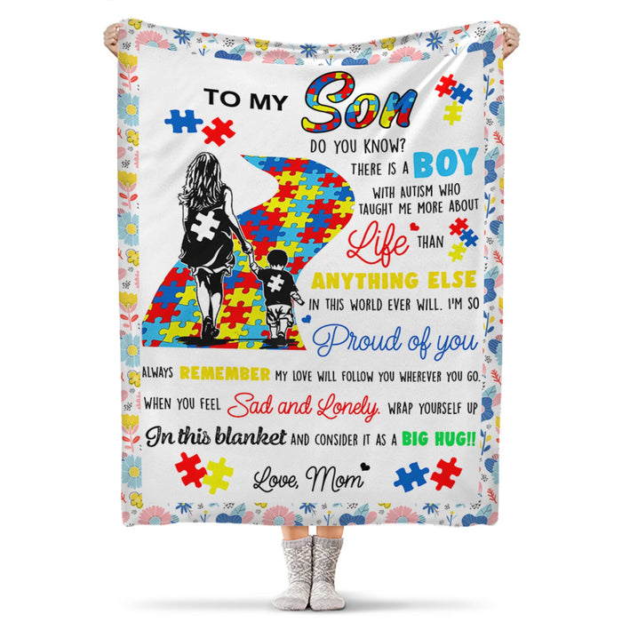 Personalized Autism Awareness Fleece Blanket To My Son Holding Hands Mom And Baby Design Prints Custom Name