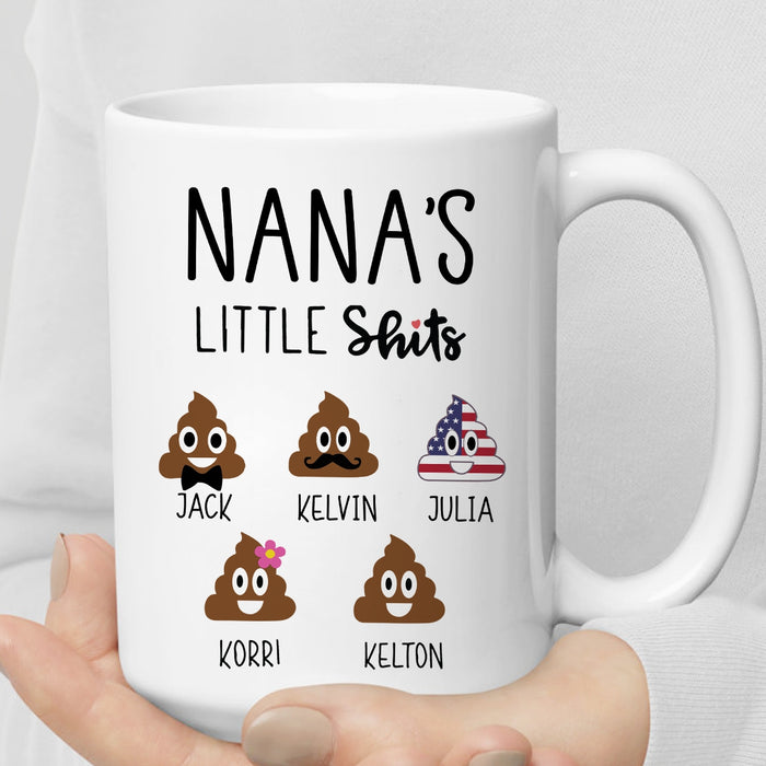 Personalized Ceramic Coffee Mug For Grandma Nana's Little Shits Custom Grandkids Name 11 15oz Funny Cup