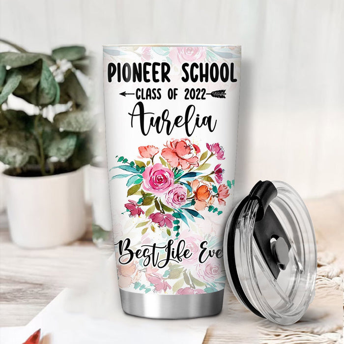 Personalized Tumbler For Teacher Pioneer School Class Of 2022 Flower Custom Name Travel Cup Gifts For Back To School