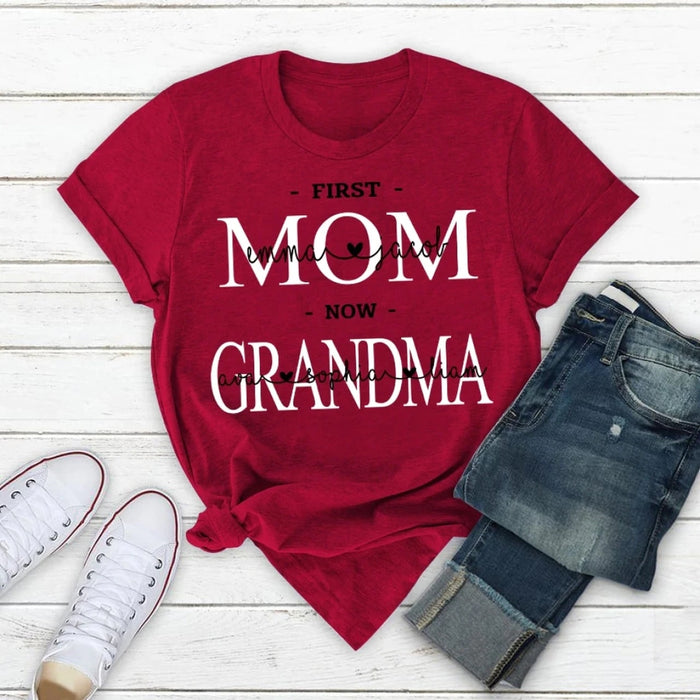 Personalized Tee Shirt For Mother First Mom Now Grandma With Kids And Grandkids Meaningful Shirts
