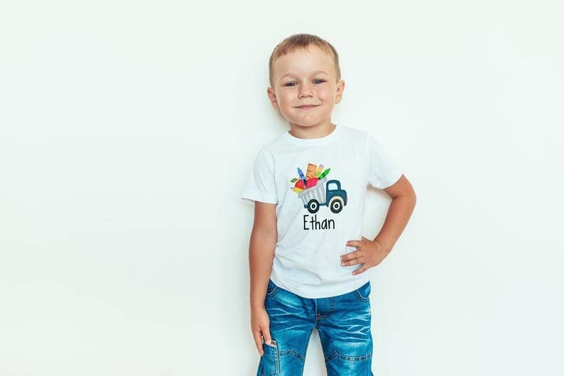 Personalized T-Shirt For Kids Back To School Custom Name Shirts Dump Truck Top Preschool Shirt