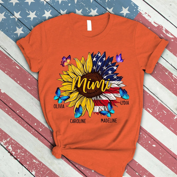 Personalized Shirt For Mimi Sunflower USA Flag For Grandma Custom Nickname And Grandkid's Name