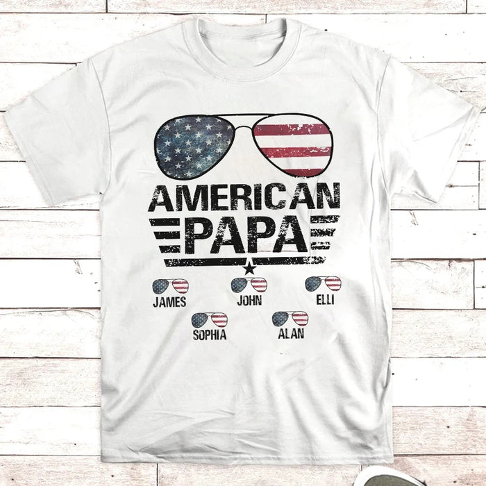 Personalized Shirt For Grandpa American Papa Shirt Custom Kids Name