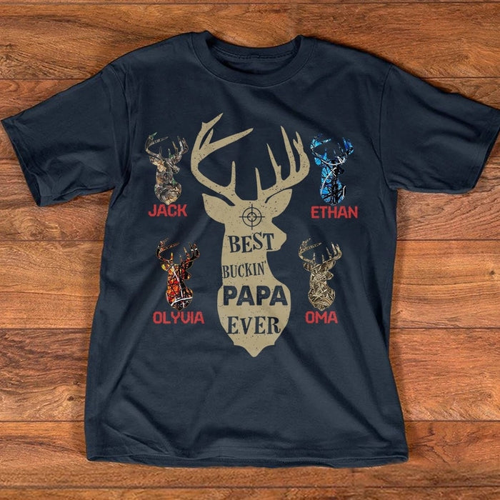 Personalized Shirt For Grandpa Buckin Papa Ever Deer Hunting Custom Grandkids Name For Father's Day