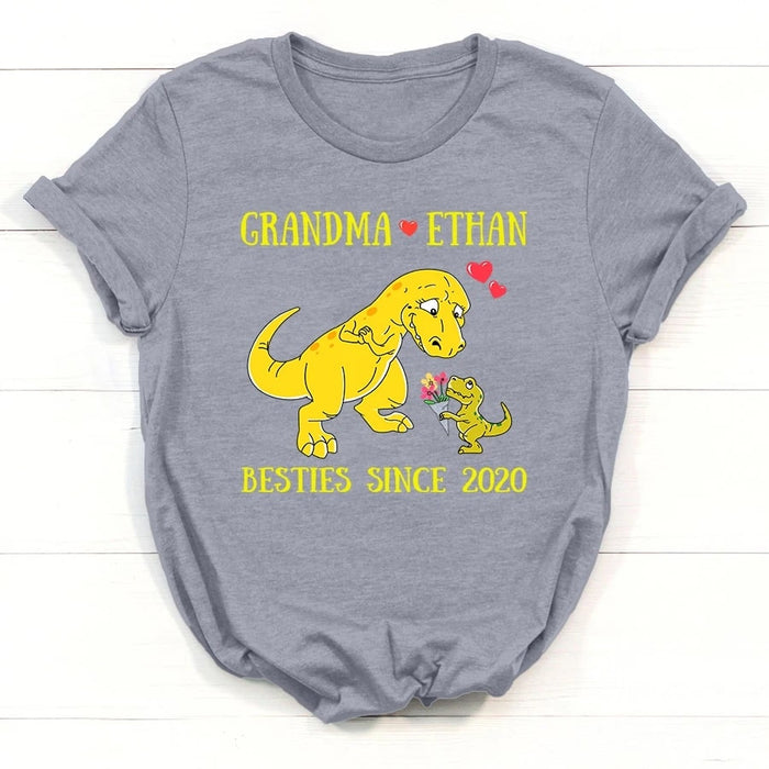 Personalized Saurus T-Shirt For Grandma With Grandkids Besties Since 2020 Custom Name