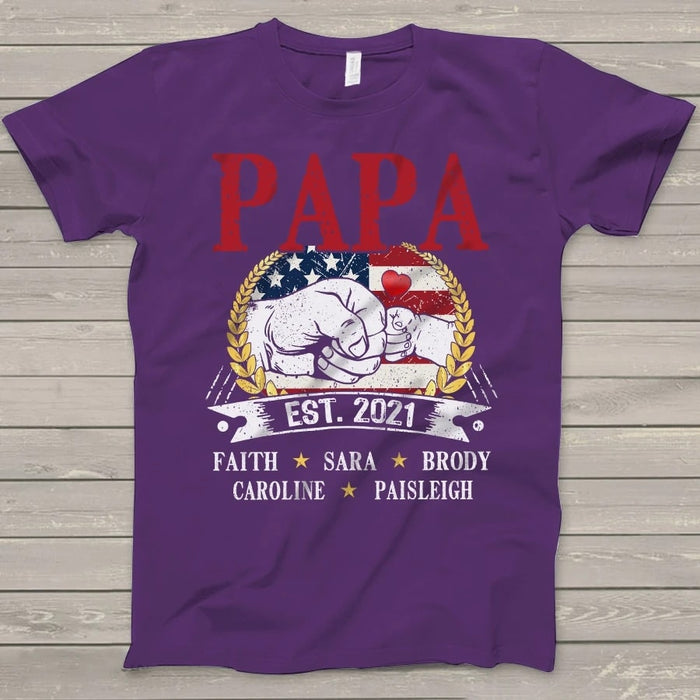 Personalized Shirt For Grandpa Papa Est 2021 With Kids Name American Flag Shirt For Papa