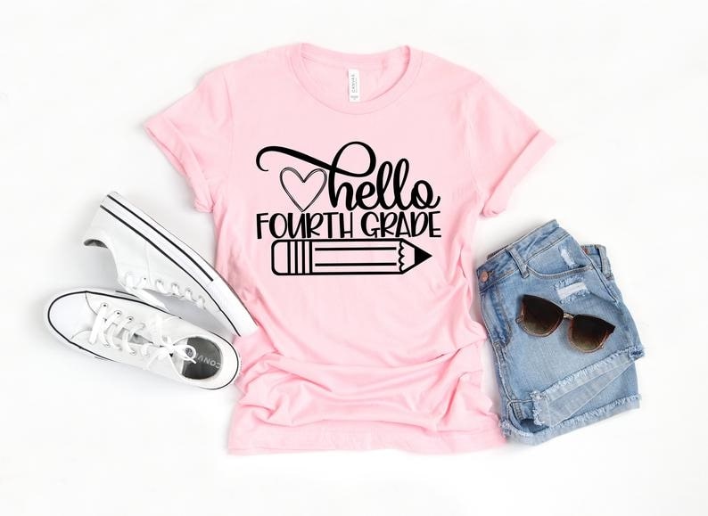 Personalized T-Shirt For Kids Back To School Hello Fourth Grade Pencil Shirt Custom Grade Level