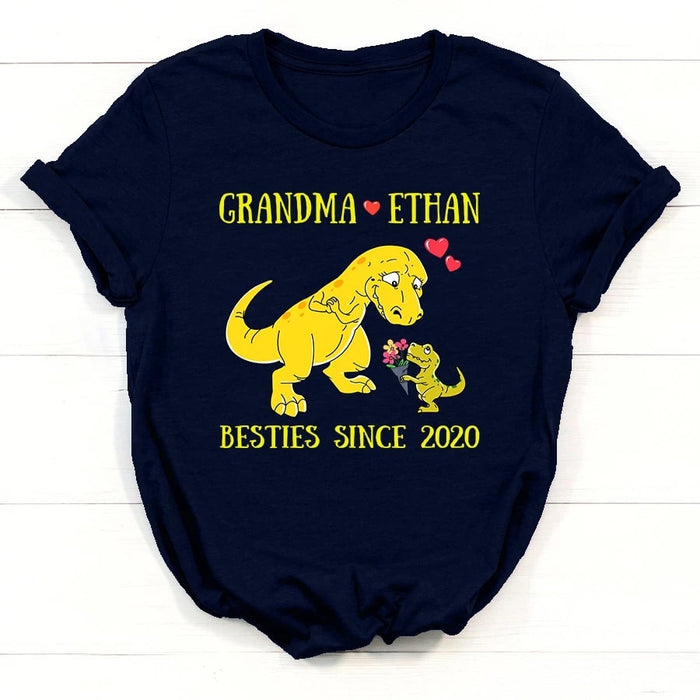 Personalized Saurus T-Shirt For Grandma With Grandkids Besties Since 2020 Custom Name