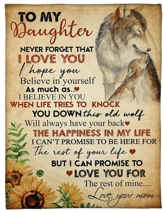 Personalized Fleece Blanket For Daughter Print Wolf Family And Sunflower Customized Blanket Gifts Birthday Graduation