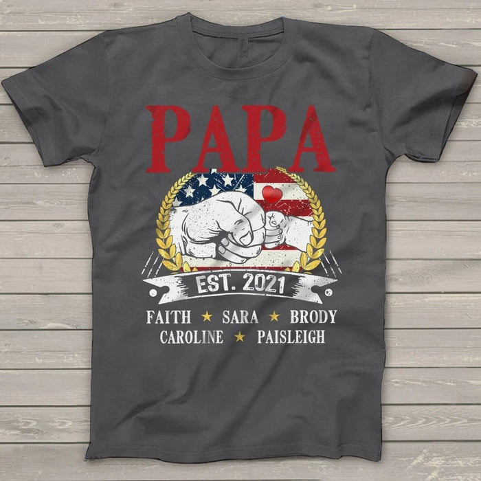 Personalized Shirt For Grandpa Papa Est 2021 With Kids Name American Flag Shirt For Papa