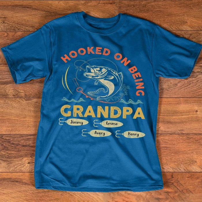 Personalized Shirt For Grandpa Hooked On Being Grandpa Customized Grandkids's Name Shirt
