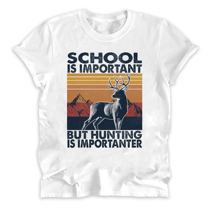 Classic T-Shirt For Hunters  School Is Important But Hunting Is Importanter Retro Vintage Shirt