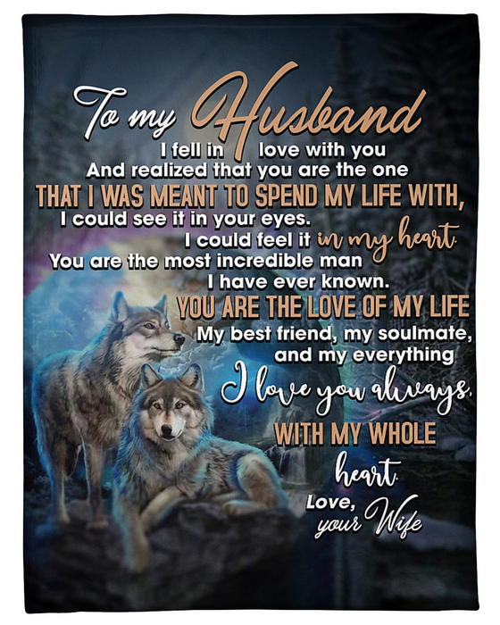 Personalized Fleece Blanket To My Husband Print Romantic Wolf Couple Customized Blanket Gifts Wedding Valentines Day