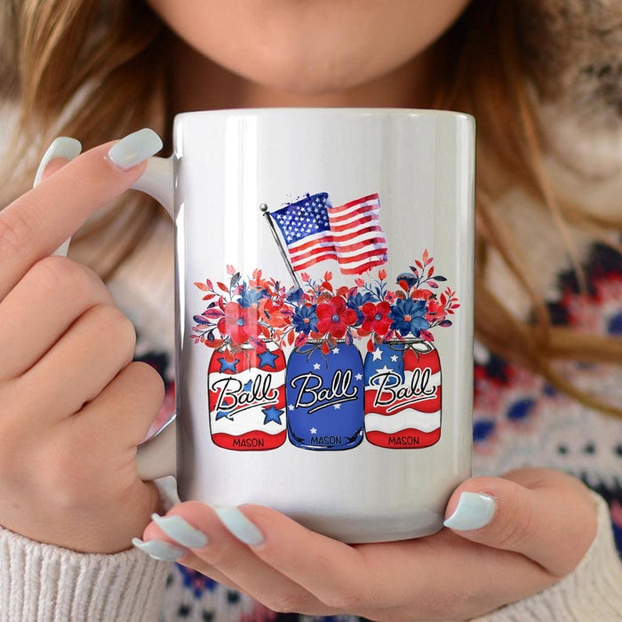 Coffee Mug Ball Mason Mug Mason Jars With Flowers USA Flag Art Printed Mug For Independence Day