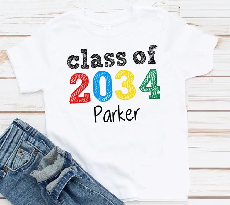 Personalized T-Shirt For Kids Class Of Year Custom Name Back To School Shirt Preschool Shirt For Son Daughter