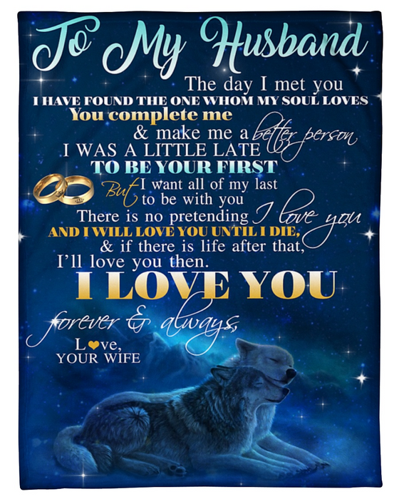 Personalized Fleece Blanket To My Husband Print Romantic Wolf Couple Sweet Customized Blanket Gifts Wedding Valentines Day