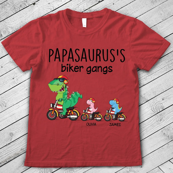 Personalized T-Shirt For Grandpa Papasaurus's Biker Gangs With Grandkids's Name Shirt For Papa