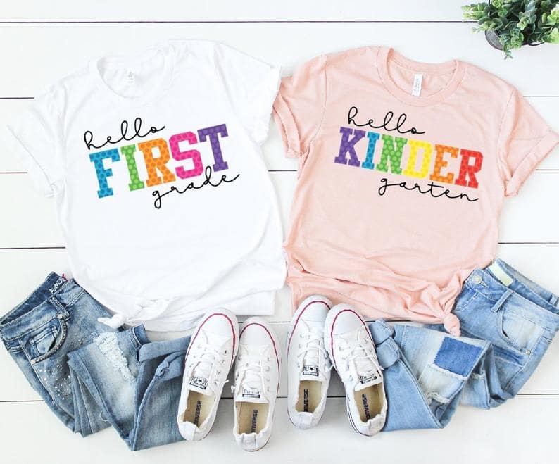 Personalized T-Shirt For Teacher Hello First Grade Color Letter Shirt Back To School Shirt Custom Grade Level