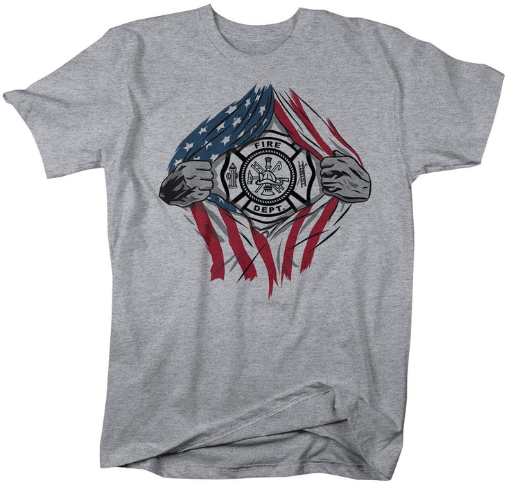 Vintage Shirt For Men Firefighter Fire Dept Tee Shirts Design Printed Independence Day