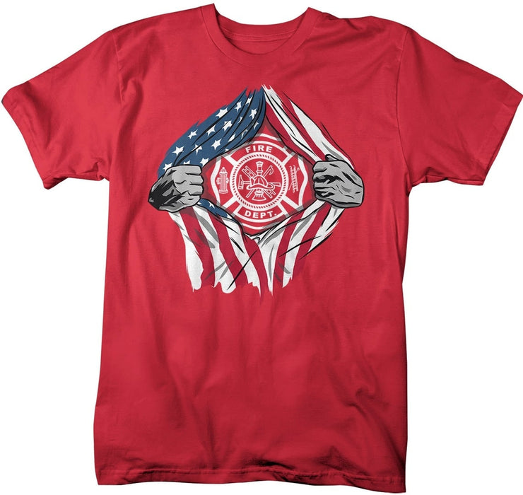 Vintage Shirt For Men Firefighter Fire Dept Tee Shirts Design Printed Independence Day