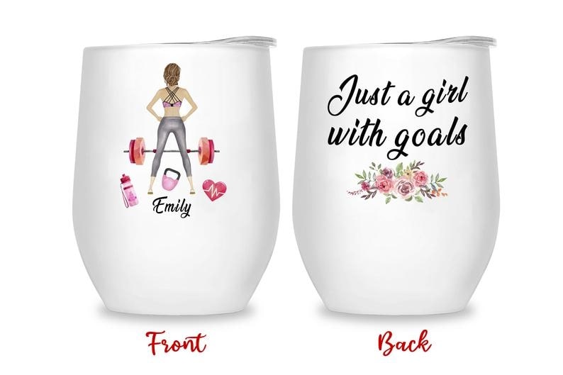 Personalized Wine Tumbler For Gymer Just A Girl With Goals Custom Name 12oz Stainless Steel Floral Tumbler With Lid