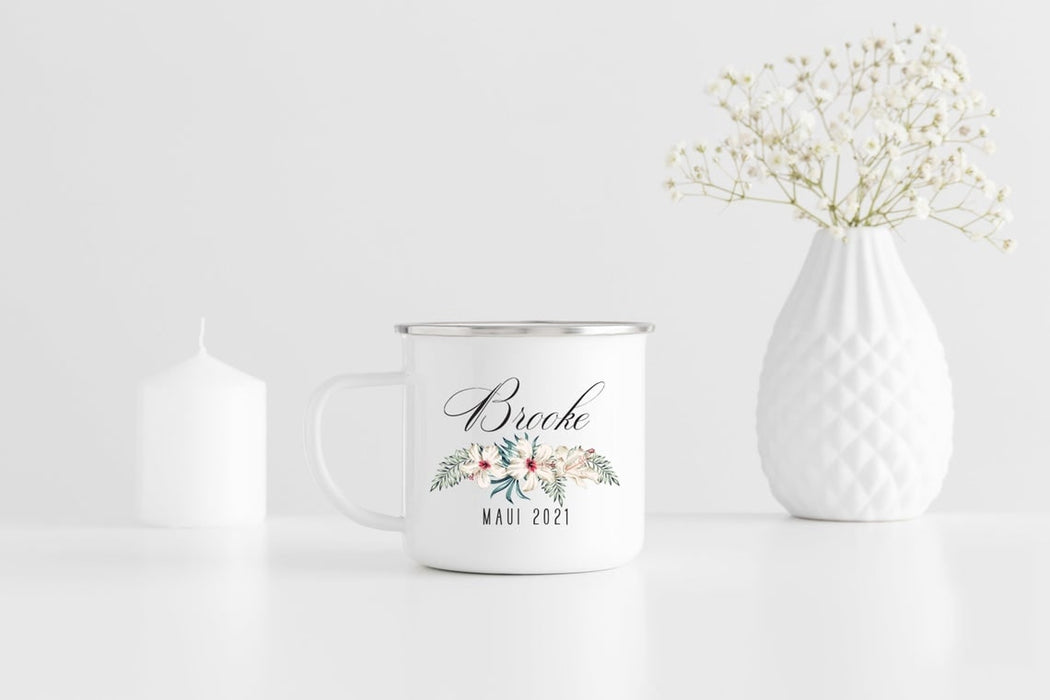Personalized Initial Name Camping Mug for Wife Funny Memories Gifts Floral Travel Cup 12oz for Women