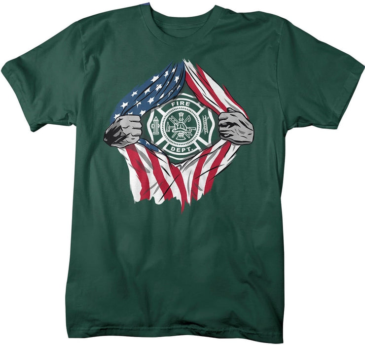 Vintage Shirt For Men Firefighter Fire Dept Tee Shirts Design Printed Independence Day