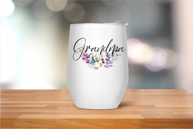 Personalized Name 12oz Wine Glass For Mom Grandma Funny Floral Wine Tumbler Gifts For Nana Abuela