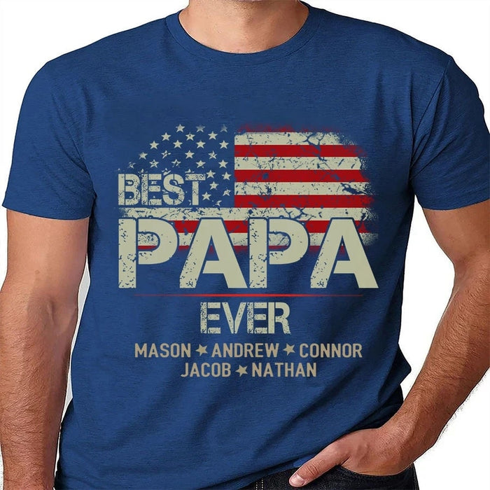 Personalized Shirt For Grandpa Best Papa Ever T-Shirt Custom Kid Name