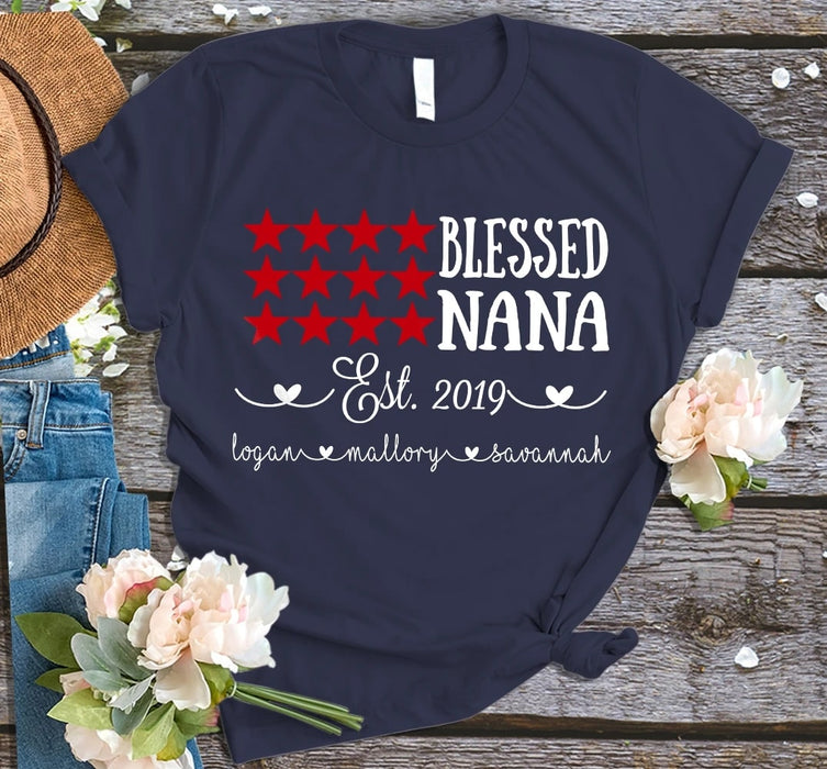 Personalized Shirt For Mimi Blessed Mimi With Grandkids Name Flag Shirt For Grandma